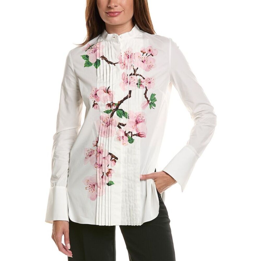 Oscar De La Renta Womens  Long Sleeve Cherry Blossom Blouse, Pink